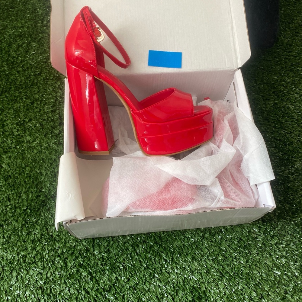Dream Pairs Red Patent Platform Block Heels